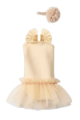 Maileg Cream ballet dress with bow and matching headband on a white background