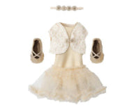 White dress with matching shoes and headband on a transparent background